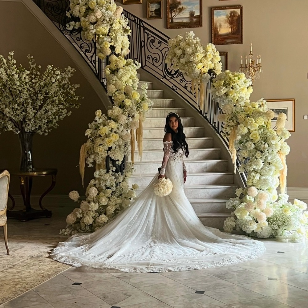 Beautiful Custom Eve of Milady Wedding Dress Floral Accents and Elegant Design